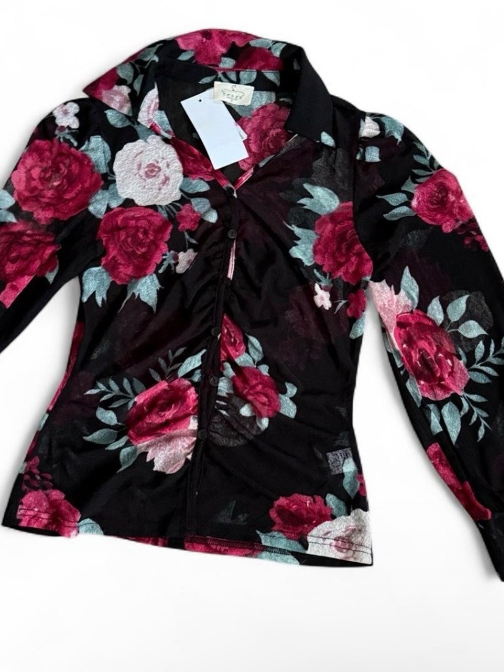 Ember Sheer Floral Button Up Blouse Size S